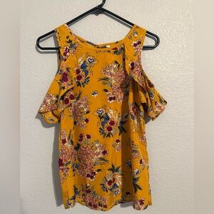 Live 4 Truth Mustard Floral Cold Shoulder Blouse. Size Small. Screams Fall